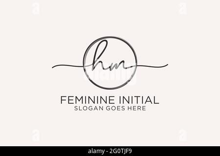 HM handwriting logo with circle template vector logo of initial signature, wedding, fashion, floral and botanical with creative template. Stock Vector