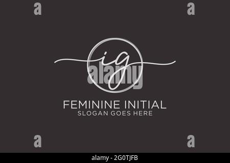 IG handwriting logo with circle template vector logo of initial signature, wedding, fashion, floral and botanical with creative template. Stock Vector