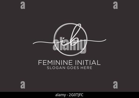IB handwriting logo with circle template vector logo of initial signature, wedding, fashion, floral and botanical with creative template. Stock Vector