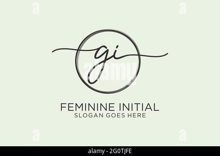 GI handwriting logo with circle template vector logo of initial signature, wedding, fashion, floral and botanical with creative template. Stock Vector