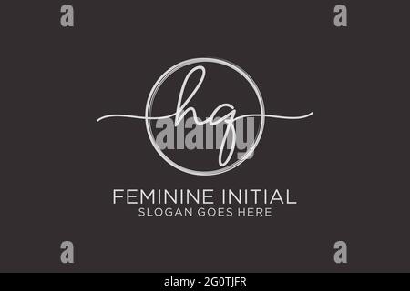 HQ handwriting logo with circle template vector logo of initial signature, wedding, fashion, floral and botanical with creative template. Stock Vector