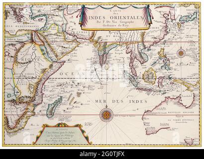 World Print, Old World Map, Antique World Map, Vintage World Map, Retro World Map, Antique Maps of the World Map of South East Asia Pierre Duval 1680 Stock Photo