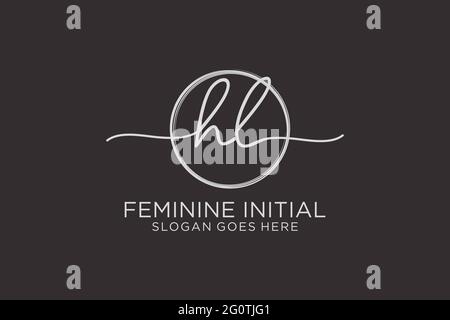 HL handwriting logo with circle template vector logo of initial signature, wedding, fashion, floral and botanical with creative template. Stock Vector