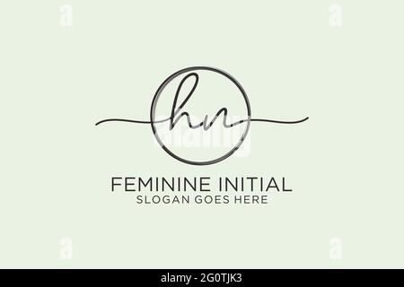 HN handwriting logo with circle template vector logo of initial signature, wedding, fashion, floral and botanical with creative template. Stock Vector