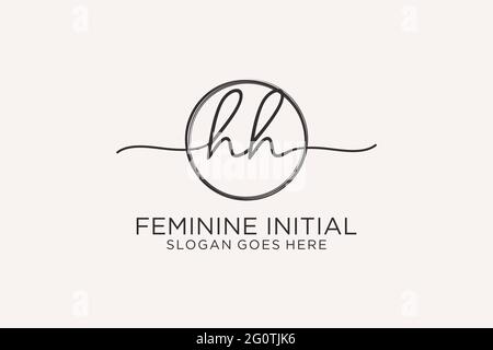 HH handwriting logo with circle template vector logo of initial signature, wedding, fashion, floral and botanical with creative template. Stock Vector