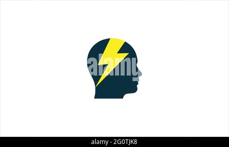 Human head with lightning in brain icon logo design vector illustration Stock Vector