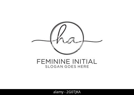 HA handwriting logo with circle template vector logo of initial signature, wedding, fashion, floral and botanical with creative template. Stock Vector
