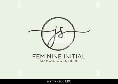 JS handwriting logo with circle template vector logo of initial signature, wedding, fashion, floral and botanical with creative template. Stock Vector