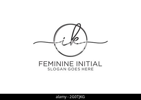 IK handwriting logo with circle template vector logo of initial signature, wedding, fashion, floral and botanical with creative template. Stock Vector