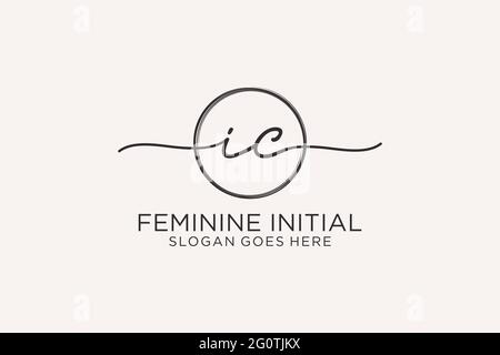 IC handwriting logo with circle template vector logo of initial signature, wedding, fashion, floral and botanical with creative template. Stock Vector