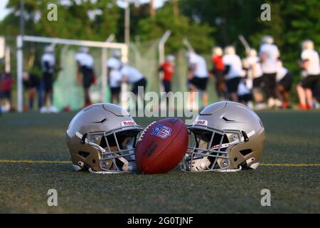 Berlin, Germany. 02nd June, 2021. American Football, ELF, Season 2021,  Training, Berlin Thunder: Quarterback Ashley Bailey of the Berlin Thunder  at training. Head coach Bal is confident in his team two weeks