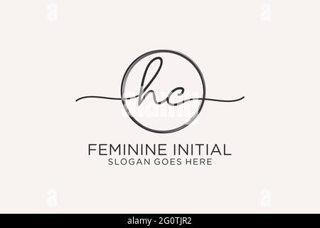 HC handwriting logo with circle template vector logo of initial signature, wedding, fashion, floral and botanical with creative template. Stock Vector
