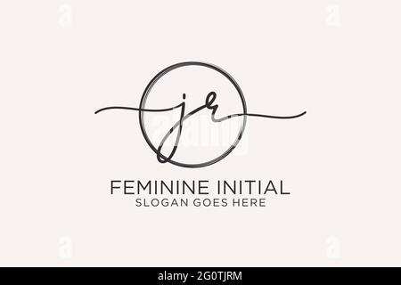 JR handwriting logo with circle template vector logo of initial signature, wedding, fashion, floral and botanical with creative template. Stock Vector