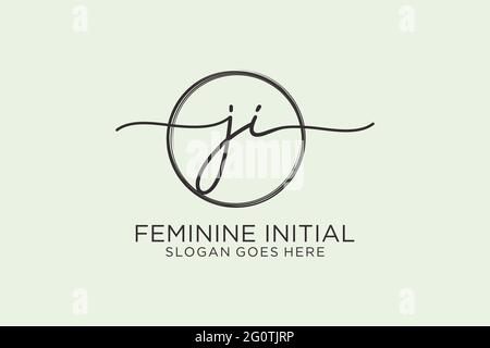 JI handwriting logo with circle template vector logo of initial signature, wedding, fashion, floral and botanical with creative template. Stock Vector