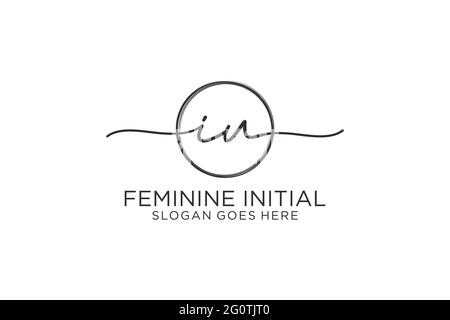 IU handwriting logo with circle template vector logo of initial signature, wedding, fashion, floral and botanical with creative template. Stock Vector
