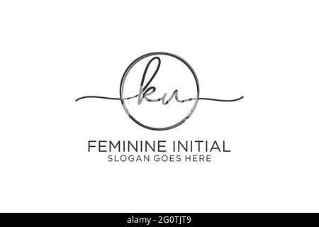 KU handwriting logo with circle template vector logo of initial signature, wedding, fashion, floral and botanical with creative template. Stock Vector