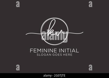 KV handwriting logo with circle template vector logo of initial signature, wedding, fashion, floral and botanical with creative template. Stock Vector