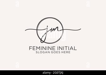 JM handwriting logo with circle template vector logo of initial signature, wedding, fashion, floral and botanical with creative template. Stock Vector