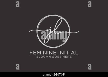 JL handwriting logo with circle template vector logo of initial signature, wedding, fashion, floral and botanical with creative template. Stock Vector
