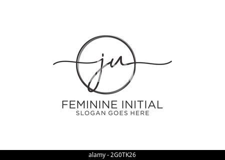 JU handwriting logo with circle template vector logo of initial signature, wedding, fashion, floral and botanical with creative template. Stock Vector