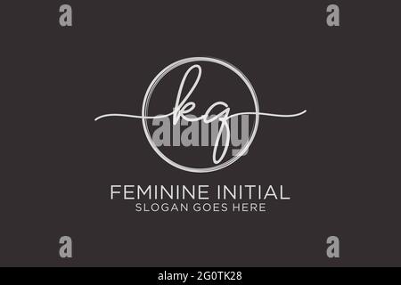 KQ handwriting logo with circle template vector logo of initial signature, wedding, fashion, floral and botanical with creative template. Stock Vector