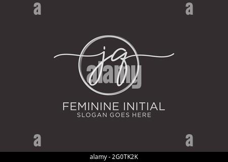 JQ handwriting logo with circle template vector logo of initial signature, wedding, fashion, floral and botanical with creative template. Stock Vector