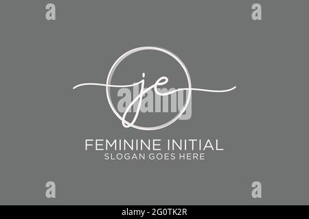 JE handwriting logo with circle template vector logo of initial signature, wedding, fashion, floral and botanical with creative template. Stock Vector