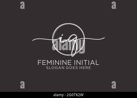 IQ handwriting logo with circle template vector logo of initial signature, wedding, fashion, floral and botanical with creative template. Stock Vector