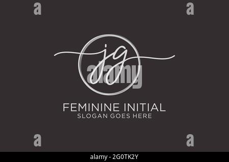 JG handwriting logo with circle template vector logo of initial signature, wedding, fashion, floral and botanical with creative template. Stock Vector