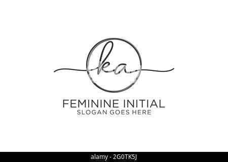 KA handwriting logo with circle template vector logo of initial signature, wedding, fashion, floral and botanical with creative template. Stock Vector