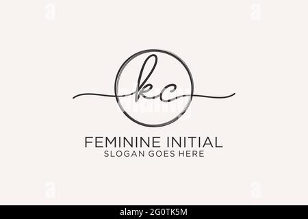 KC handwriting logo with circle template vector logo of initial signature, wedding, fashion, floral and botanical with creative template. Stock Vector