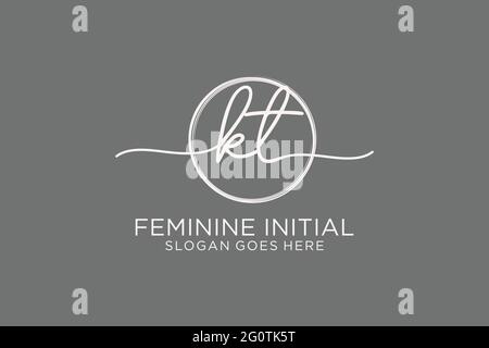 KT handwriting logo with circle template vector logo of initial signature, wedding, fashion, floral and botanical with creative template. Stock Vector