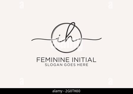 IH handwriting logo with circle template vector logo of initial signature, wedding, fashion, floral and botanical with creative template. Stock Vector
