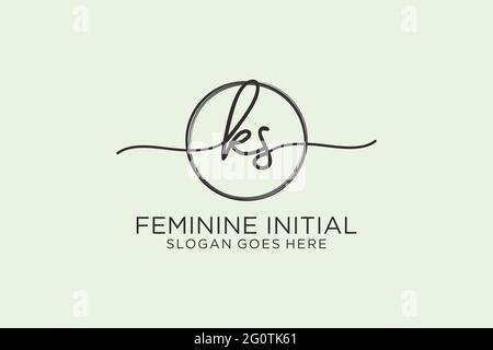 KS handwriting logo with circle template vector logo of initial signature, wedding, fashion, floral and botanical with creative template. Stock Vector