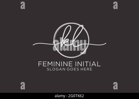 KL handwriting logo with circle template vector logo of initial signature, wedding, fashion, floral and botanical with creative template. Stock Vector