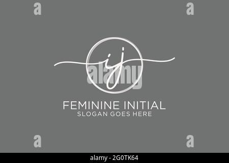 IJ handwriting logo with circle template vector logo of initial signature, wedding, fashion, floral and botanical with creative template. Stock Vector