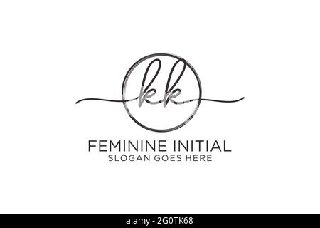 KK handwriting logo with circle template vector logo of initial signature, wedding, fashion, floral and botanical with creative template. Stock Vector