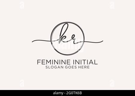 KR handwriting logo with circle template vector logo of initial signature, wedding, fashion, floral and botanical with creative template. Stock Vector