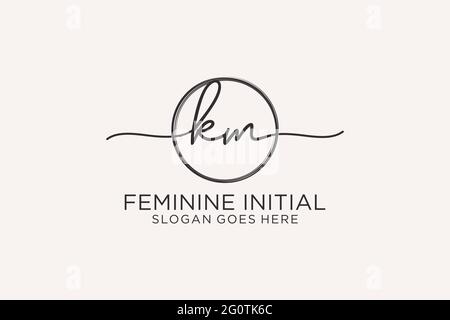 KM handwriting logo with circle template vector logo of initial signature, wedding, fashion, floral and botanical with creative template. Stock Vector