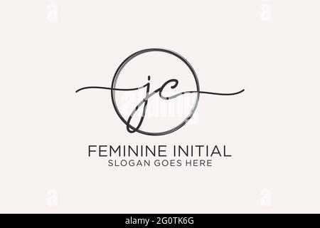 JC handwriting logo with circle template vector logo of initial signature, wedding, fashion, floral and botanical with creative template. Stock Vector
