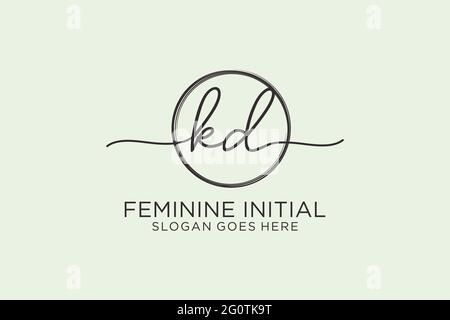 KD handwriting logo with circle template vector logo of initial signature, wedding, fashion, floral and botanical with creative template. Stock Vector