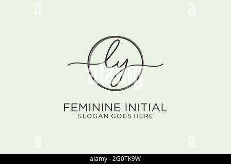 LY handwriting logo with circle template vector logo of initial signature, wedding, fashion, floral and botanical with creative template. Stock Vector
