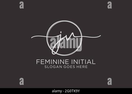 JV handwriting logo with circle template vector logo of initial signature, wedding, fashion, floral and botanical with creative template. Stock Vector