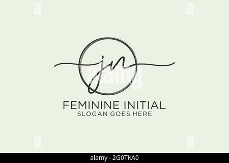 JN handwriting logo with circle template vector logo of initial signature, wedding, fashion, floral and botanical with creative template. Stock Vector