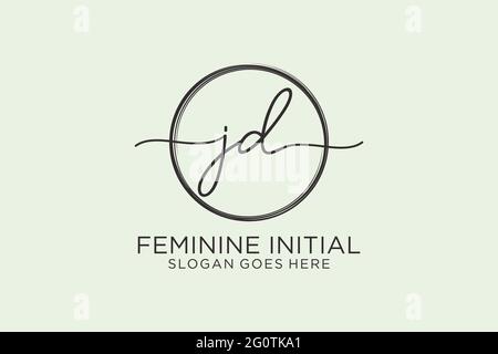 JD handwriting logo with circle template vector logo of initial signature, wedding, fashion, floral and botanical with creative template. Stock Vector