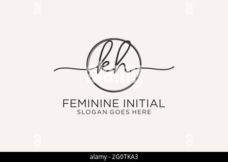KH handwriting logo with circle template vector logo of initial signature, wedding, fashion, floral and botanical with creative template. Stock Vector