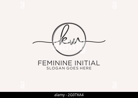 KW handwriting logo with circle template vector logo of initial signature, wedding, fashion, floral and botanical with creative template. Stock Vector