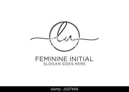 LU handwriting logo with circle template vector logo of initial signature, wedding, fashion, floral and botanical with creative template. Stock Vector