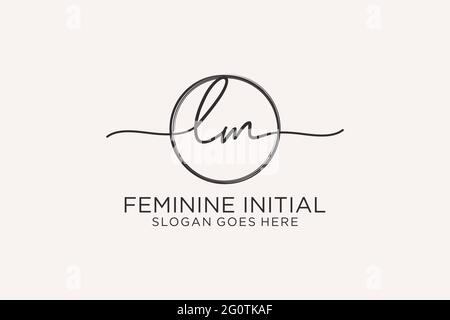 LM handwriting logo with circle template vector logo of initial signature, wedding, fashion, floral and botanical with creative template. Stock Vector