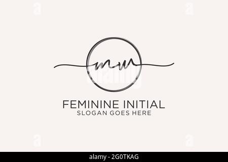 MW handwriting logo with circle template vector logo of initial signature, wedding, fashion, floral and botanical with creative template. Stock Vector